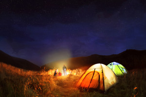 Camping under the stars at night in Carpathian mountains,Ukraine